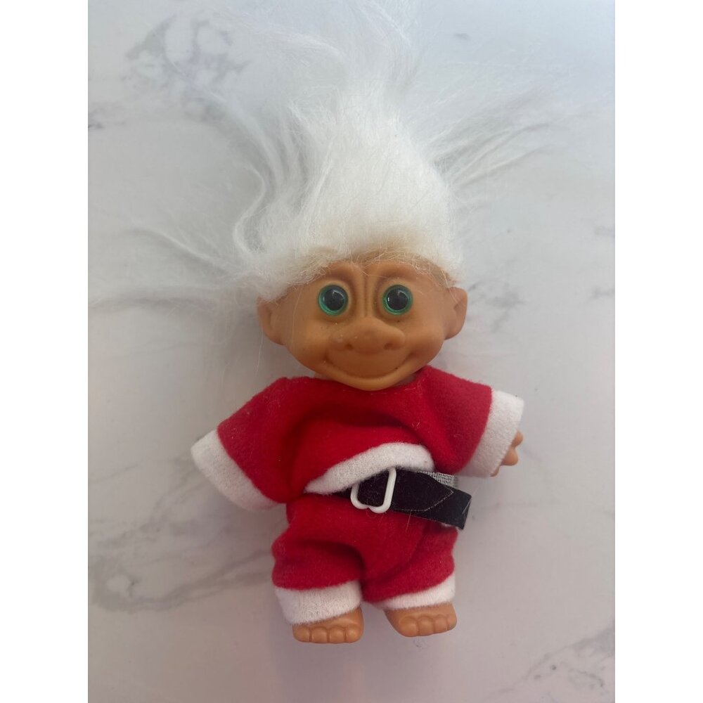 Vintage Santa Troll Doll With White Hair & Red Felt Outfit